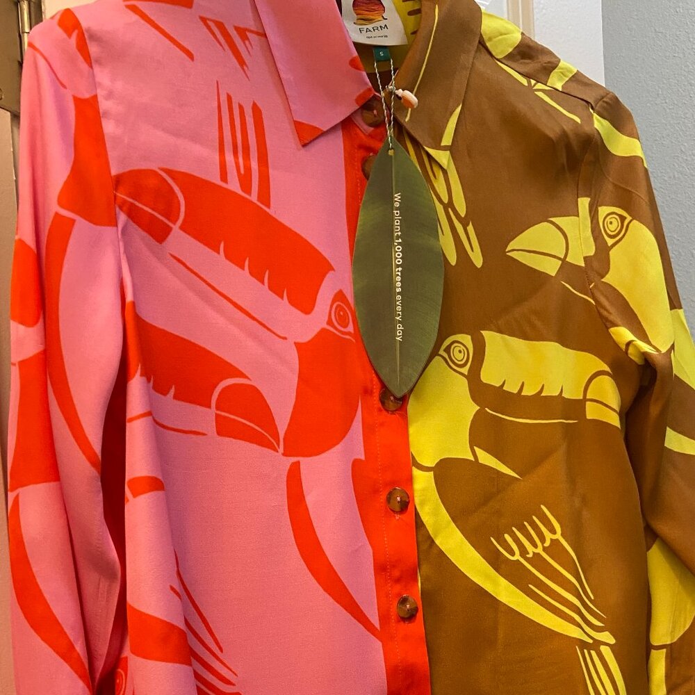 NWT $165 FARM RIO BEATIFUL COLORFUL  LONG SLEEVE BLOUSE SIZE S